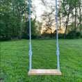 Load image into Gallery viewer, Front view of hickory bench swing with white rope, strong and durable