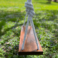 Load image into Gallery viewer, Side view of white rope on walnut wood bench swing, durable and solid constructed tree swing