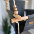 Load image into Gallery viewer, Close up of sealed maple dowels and beads shown on Vanilla twisted rope for premium outdoor baby swings