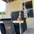 Load image into Gallery viewer, Durable slate-colored swing with wooden dowels and high back
