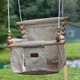 Load image into Gallery viewer, Neutral wheat baby swing with high back, outdoor-ready fabric