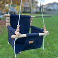 Load image into Gallery viewer, Premium navy baby swing with high back, weather-resistant fabric