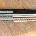 Load image into Gallery viewer, Rope options shown in Twisted Black, Braided White and Twisted Vanilla