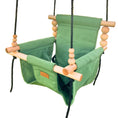 Load image into Gallery viewer, Outdoor baby swing shown in sage green with twisted black ropes