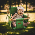 Load image into Gallery viewer, Happy baby in premium outdoor baby swing in sage green