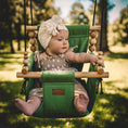 Load image into Gallery viewer, Baby using sage outdoor swing playing with beads, stays soft and cool