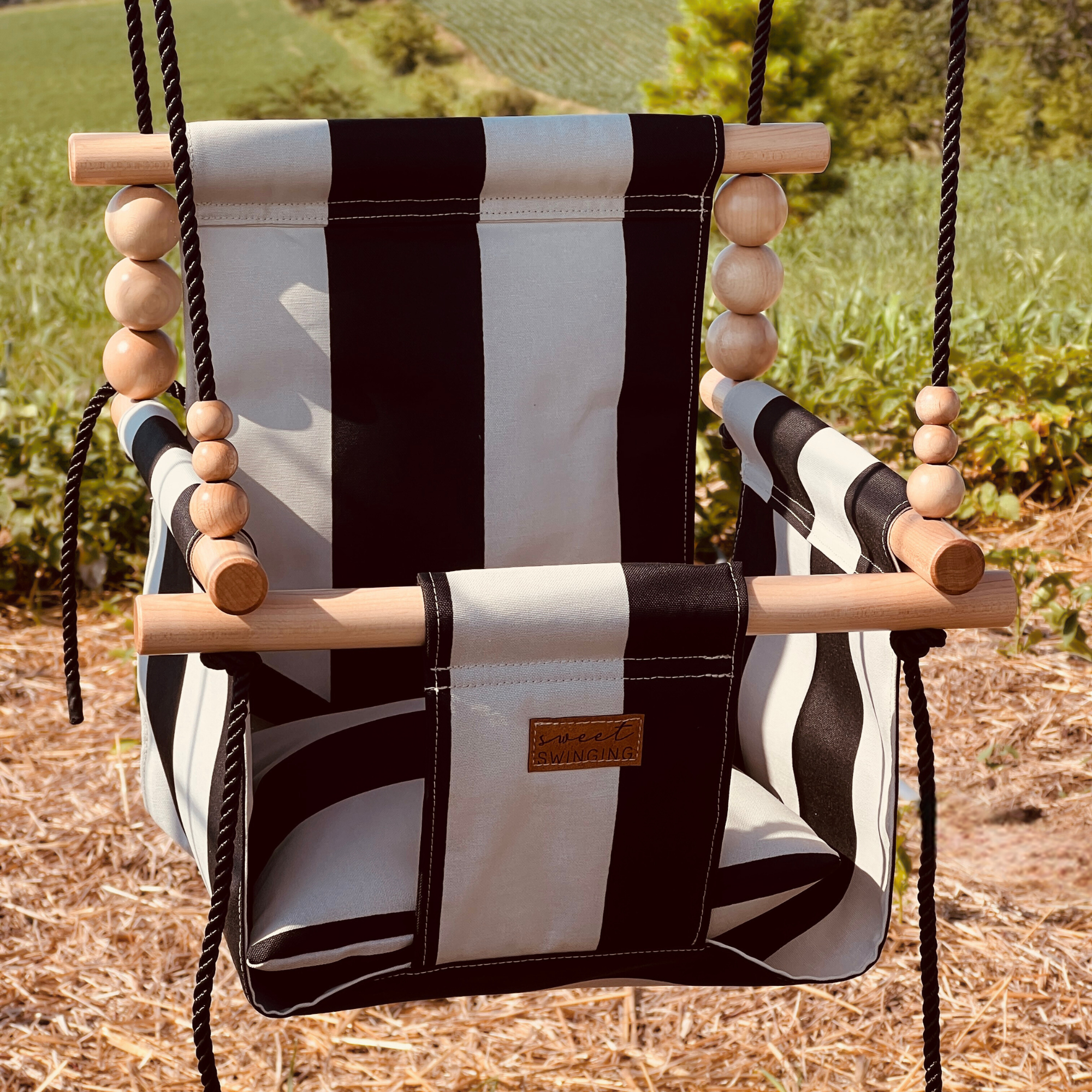 Sweet Swinging Outdoor Baby & Toddler Swing – Wide Black Stripe