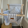 Load image into Gallery viewer, Wide Black Ticking baby swing, indoor high back design for babies shown with one pillow