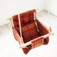 Load image into Gallery viewer, Brick red baby swing with high back support, rustic indoor cotton design