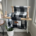 Load image into Gallery viewer, Black buffalo check baby swing, high back cotton indoor swing with bold plaid