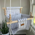 Load image into Gallery viewer, Wide ticking stripe baby swing in classic neutral tones, high back indoor design