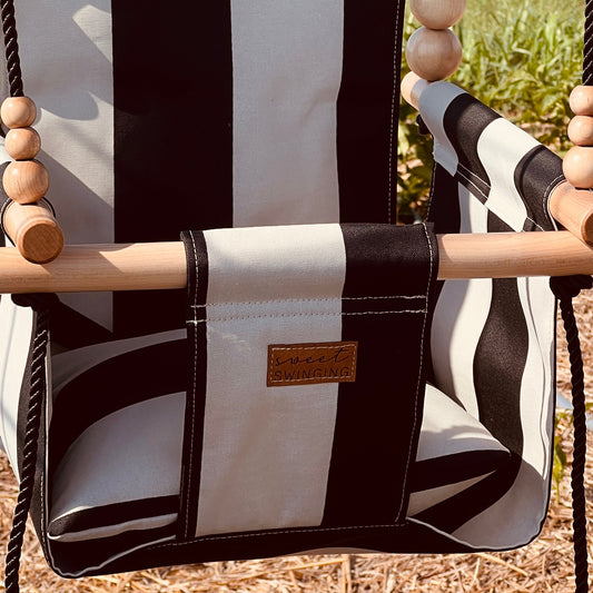 Outdoor Wide Black and Cream Stripe Pillow