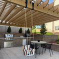 Load image into Gallery viewer, brown and white striped swing in backyard patio
