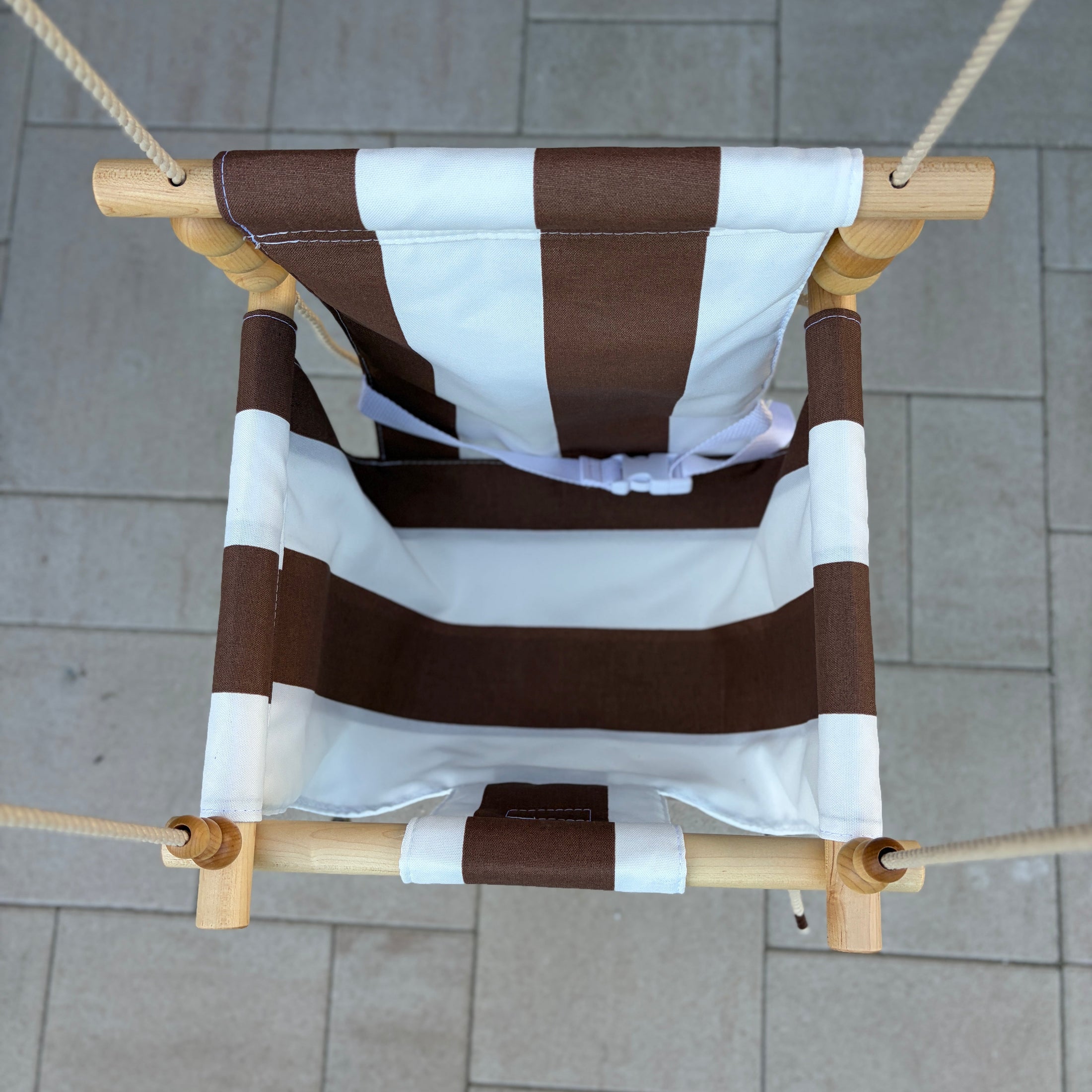 Brown and white striped chair swing view from top