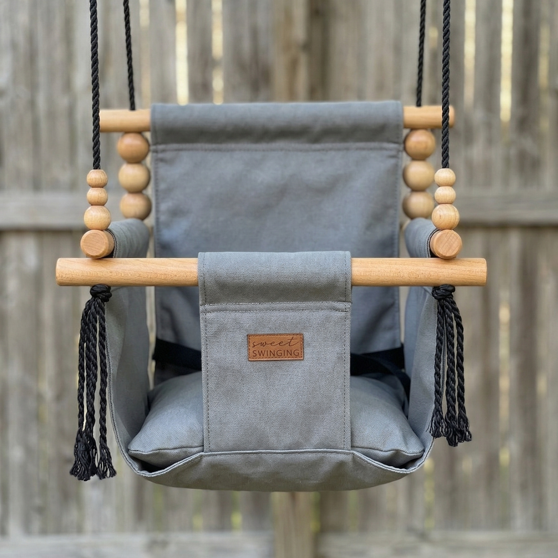 outdoor baby and toddler swing in stone gray