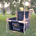 Load image into Gallery viewer, Slate gray baby swing with high back, minimalist outdoor design
